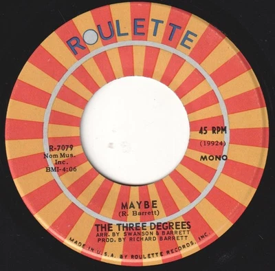 Three Degrees Maybe 7" vinyl USA Roulette 1970 R7079 - Image 1 of 2