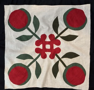 Antique 1860 Red and Green Floral Quilt Block #01 - Picture 1 of 7