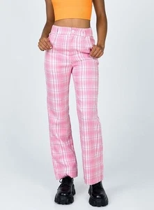 NWT PRINCESS POLLY Sugar Sugar Pink Plaid Pants Straight Leg Trousers Soft Sz 2 - Picture 1 of 11