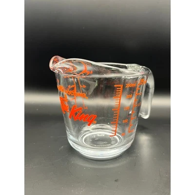 Vintage Anchor Hocking Fire King Glass Measuring Cup Red Graphics 1 Cup w Handle - Image 1 of 4
