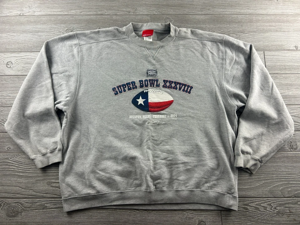 REEBOK SUPERBOWL XXXVIII HOUSTON TEXAS 2004 Crew Neck Size XL Heather Gray - Image 1 of 4