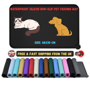 Cat Dog Food Floor Mat For Pet Feeding Bowl Waterproof Non Slip/Stick Silicone - Picture 1 of 16