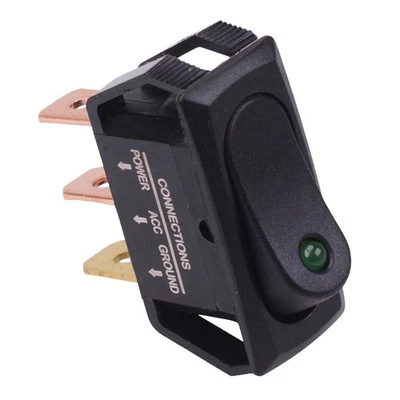 Green 12V LED Rectangle Rocker Switch 25A SPST R13-242L-01 - Image 1 of 2