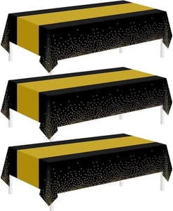 Childom 3 Pack Black and Gold Tablecloths for 54x108 inches,  - Picture 1 of 8