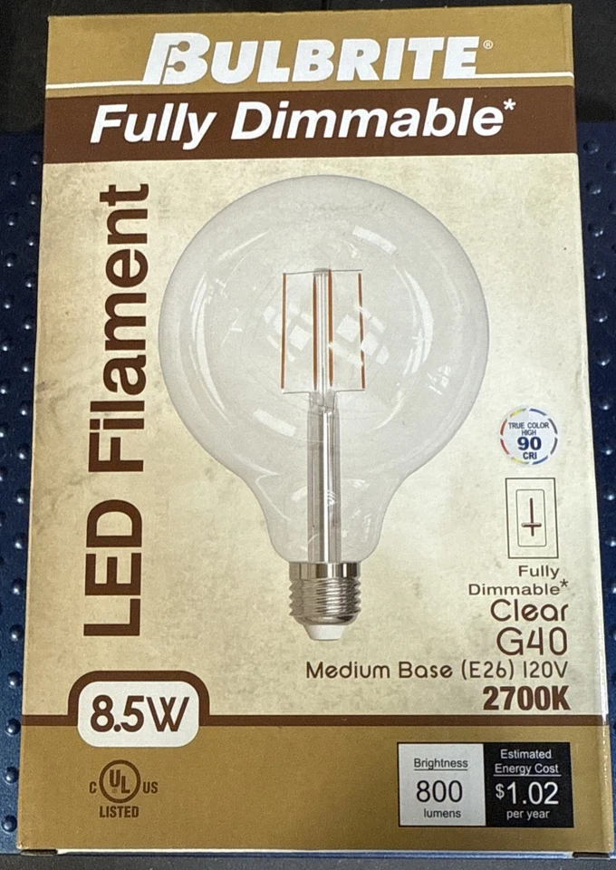Bulbrite Fully Dimmable LED Filament - Clear G40 Bulb - E26 Base - 2700K - Image 1 of 1