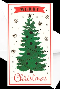 Froher Weihnachtsbaum - Folie akzentuiert groß 7 x 3,75 Weihnachtskarte mit Umschlag - Bild 1 von 3