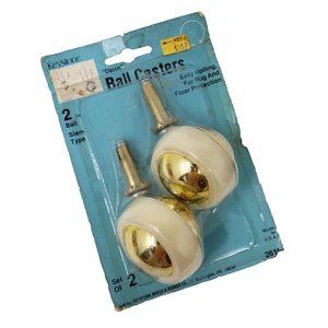 Vintage MCM Keystone Ball Casters 2" Brass Ball Stem Set Of 2 Stem Type NOS - Picture 1 of 10