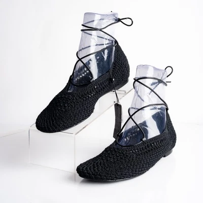 Massimo Dutti Womens Crochet Strappy Ballet Flats Black US 8 EU 39 New 1510/450 - Image 1 of 4