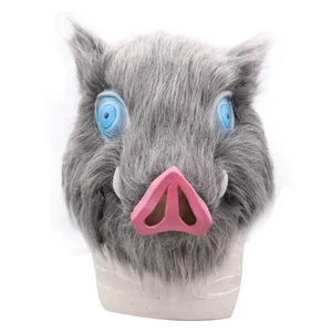 Demon Slayer Hashibira Inosuke Mask Full Head Plush Mask Halloween Party Costume - Picture 1 of 15