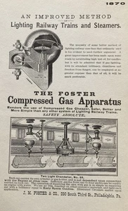 1870 The Foster Compressed Gas Apparatus Philadelphia Penn Print Ad Railroad  - Picture 1 of 4