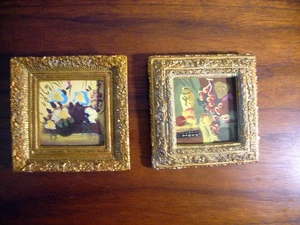 Puppenhaus 4" x 4" Weltbasare inkl, Paar vergoldete Gold verzierte Rahmen Bilder - Bild 1 von 5