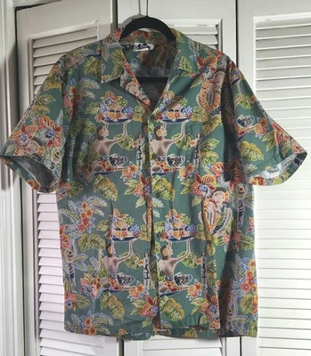 Vintage Hilo Hattie Hawaiian Shirt Floral Hula Girl Print Large - Image 1 of 4