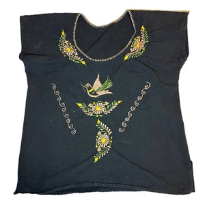 Markenlose bestickte Blumen Vögel Damen Tunika Bluse Größe L? - Bild 1 von 4