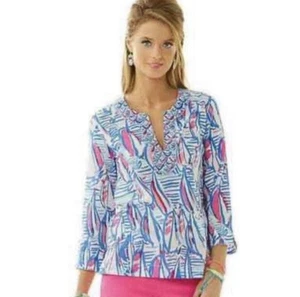 Lilly Pulitzer Red Right Return Amelia Sailboat Tunic Preppy Nautical Resort - Picture 1 of 10