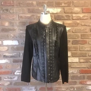 PETER NYGARD Damen Strickjacke schwarz Rüschen Nieten Leder & Stretch M - Bild 1 von 5