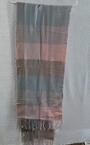 womens Enda  Heated ONE 100% CASHMERE LONG WIDE SCARF colorful FRINGE TRIM NICE - Picture 1 of 8