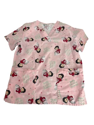 Blusa Médica Vintage Betty Boop Mujer’s Tema Navidad Rosa Talla L Bebé hace frío Foto 1 de 2