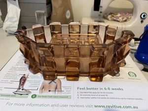 Vintage Art Deco Depression Glass Vase Amber Hermanova Hut 1950s Item 18756 - Picture 1 of 10
