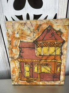 Vintage Tye Dye Art Watercolor Red Orange Unique Victorian House 70s Retro - Picture 1 of 5