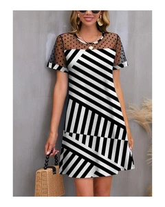 Everyday the Label ALine Geometric Sheer Dress Women Black/White Dresses - Picture 1 of 4
