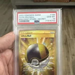 PSA 10 GEM MINT Ultra Ball 186/172 Brilliant Stars FA Secret Rare Holo Pokémon - Picture 1 of 5