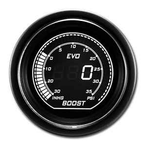 EVO 52mm Digital Turbo Boost/Vacuum Gauge -30~0 inHg/0~35 PSI White & Green LCD