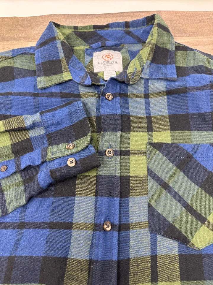 Cloudveil Mountainworks Flannel Shirt Mens L Blue/Green Plaid Cotton Button Down - Image 1 of 4