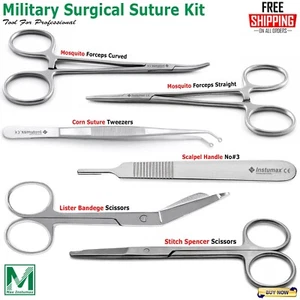Kit di sutura chirurgica militare, set di sutura con bisturi, kit 6 pezzi set di pronto soccorso - Foto 1 di 7