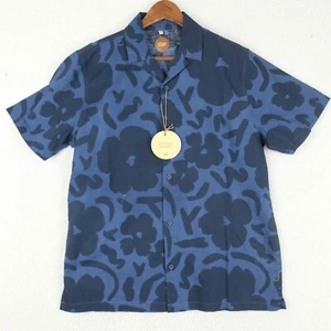 Common People Shirt Herren mittelblau Blumenmuster Camp Kragen kurz 60er 70er Hippie - Bild 1 von 11