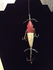 Antique Fishing Lure Wooden Pflueger 3 Hook Neverfail Minnow Glass Eyes I4