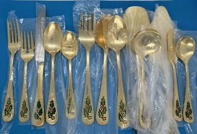 NEW JC PENNY CLASSIC TRADITIONS HOLLYBERRY GOLD ELECTROPLATED FLATWARE - CHOICE