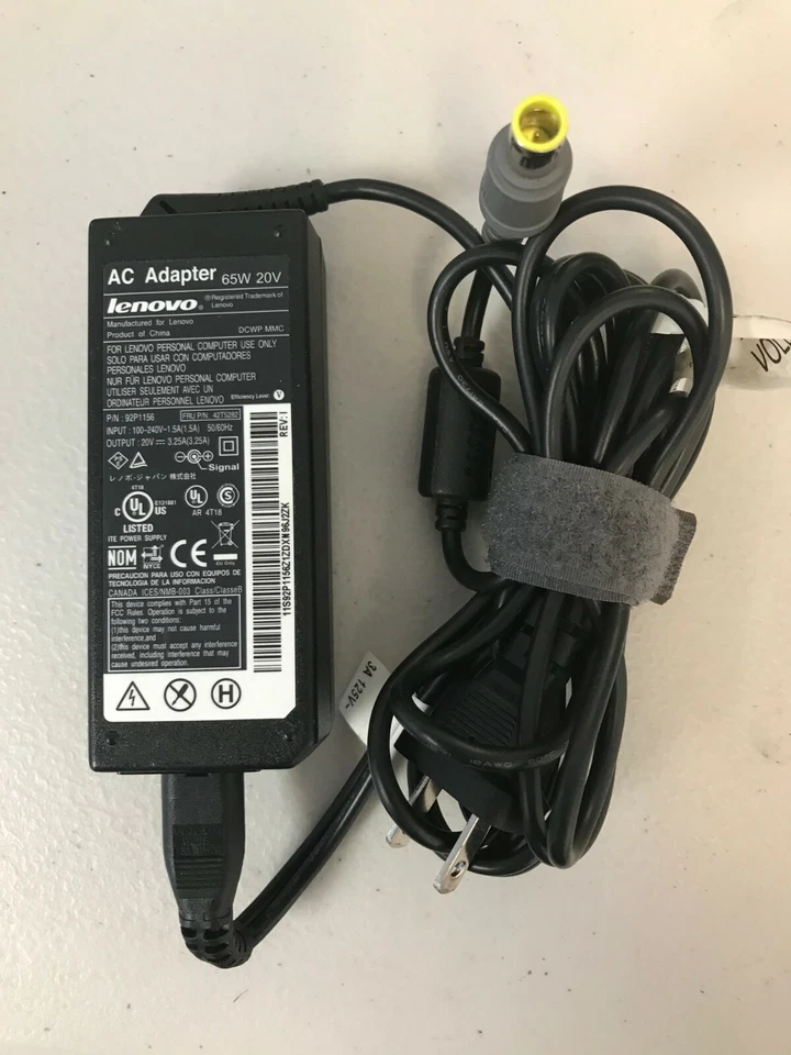 Cargador de CA genuino Lenovo ThinkPad para computadora portátil adaptador de corriente 65 W 20 V 3,25 A punta redonda Foto 1 de 1
