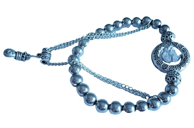 super süßes Armband mit Kettchen + Kugeln silber + Strass klar elastisch NEU - Bild 1 von 2