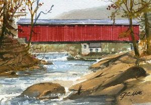 McConnells Mill Covered Bridge Slippery Rock Creek Gorge PA Watercolor notecards - Picture 1 of 2