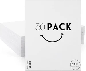 50 Pack 8x10 Uncut Mat Boards Full Sheet for Art Prints Photos, White - Picture 1 of 7