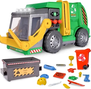 Large Friction Powered 19" Garbage Truck Toy Set with Lights and Sound Inclu... - Picture 1 of 1