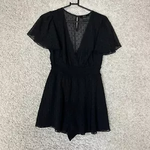 Forever 21 Romper Womens Small Black Deep V Neck Short Sleeve Semi Sheer Back - Picture 1 of 9