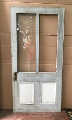 Antiguo De Colección Temprano 36x75 Exterior Shabby Gris 2 Ligero Puerta de Madera Elegante Antiguo 1342-24B Foto 1 de 4