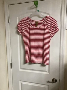 Wrangler Womens L Red And White Strips Short Sleeve Pullover Top - Picture 1 of 11