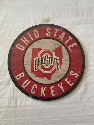 Ohio State Buckeyes NCAA 12 Inch Wood Sign Round State Design Brand New - Image 1 of 2