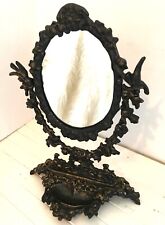 Vintage Vanity Table Cast Iron Oval Victorian Swivel Mirror Black Gold Gothic