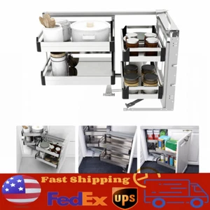 2 Tier Kitchen Blind Corner Basket Storage Organizer Soft Close Pull Out Cabinet - Picture 1 of 18
