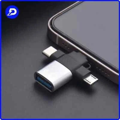ADATTATORE OTG 3 in 1 CONVERTITORE UNIVERSALE da USB a IPHONE, TYPE-C, MICRO-USB - Immagine 1 di 4