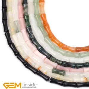 Natural Assorted Gemstone Bamboo Tube Spacer Loose Beads for Jewelry Making 15" - Picture 1 of 204