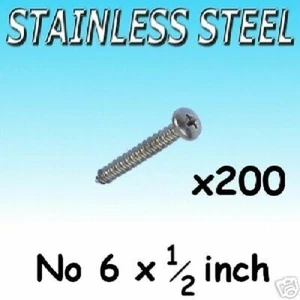 Stainless Steel SELF TAPPING SCREWS No 6 X 1/2" 200 pk - Picture 1 of 1
