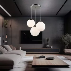 Lampada Pendente da Soggiorno Sfera di Vetro Bianco Argento E27 LED D 52 CM - Foto 1 di 12