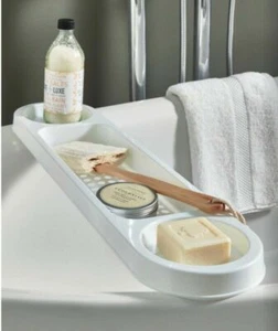 WEISSE KUNSTSTOFF ÜBER BADEWANNE RACK CADDY AUFGERÄUMTE AUFBEWAHRUNG BADEZIMMER ORGANISATOREINHEIT NEU - Bild 1 von 2