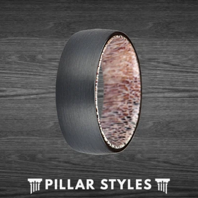 Anillos de boda de tungsteno únicos con cuerno de ciervo anillo para hombre anillo de 8 mm alianza de boda para hombre  Foto 1 de 4