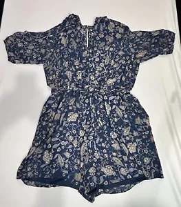 Boutique Stramplershorts 3X Plus blau weiß Paisley gerüschte Ärmel Blumenmuster Neu ohne Etikett - Bild 1 von 13