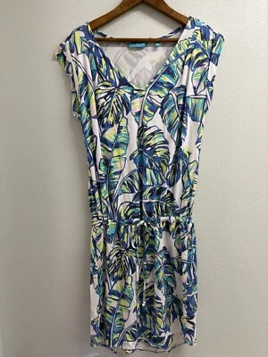 TORI RICHARDS HONOLULU DRESS SMALL DRAWSTRING PALM LEAVES TROPICAL BEACH SUMMER - Image 1 of 4